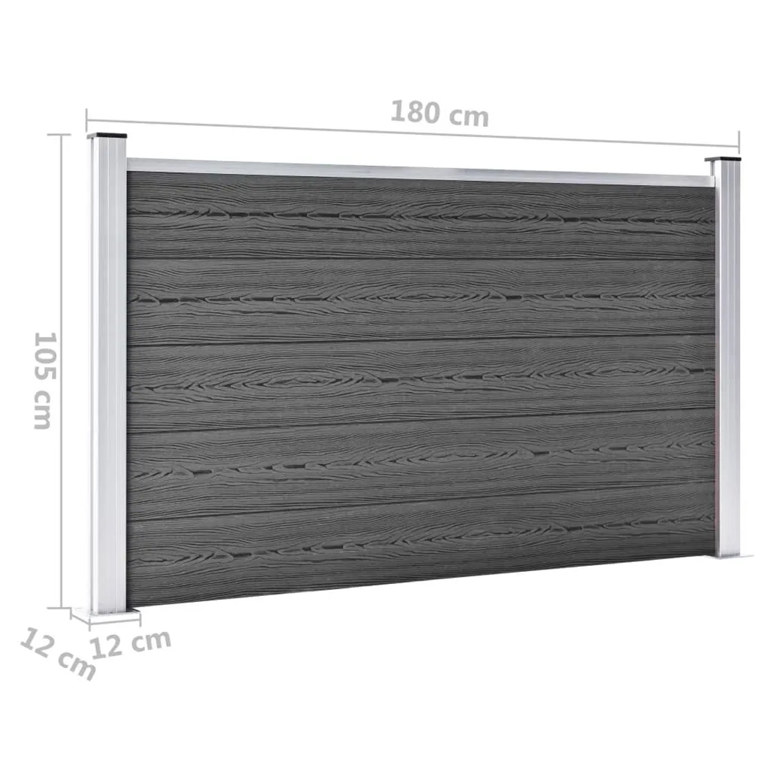 vidaXL Zaunelement Set, WPC, 699x105cm, Schwarz, Sichtschutzzaun für Garten und Terrasse.