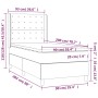 Graues Boxspringbett 90x200 cm mit Kunstleder und Matratze, seitliche Ansicht mit Maßangaben.