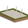 Holzpool-Rahmen ALTANKA ohne Beton, sandfarben, mit Liegefläche. Stahlrahmen auf Rasen.