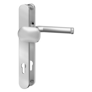 Garnitur für Holz- und Kunststofftüren, 92 mm PZ, Drücker/Knauf, Titan-Optik.