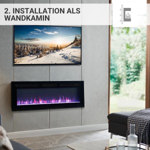 BALDERIA Elektrokamin LE-50 als Wandkamin mit 3D-Flammeneffekt in Schwarz.