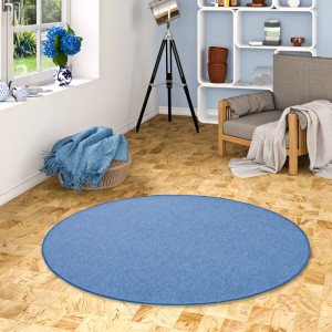 Blauer, runder Snapstyle Feinschlingen Velour Teppich Strong, 100cm Durchmesser.