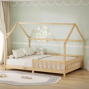 ML-Design Kinderbett 140x200 cm mit Rausfallschutz Natur Kiefernholz