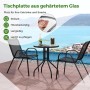 Costway Balkonmöbel Set mit Bistrotisch und 2 stapelbaren Gartenstühlen in Schwarz vor Pool.