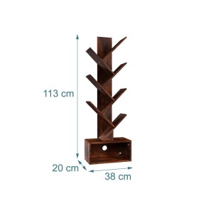 Relaxdays Bücherregal MDF Vintagebraun Baumdesign 6 Ebenen mit Sockelfach 113 cm x 38 cm x 20 cm