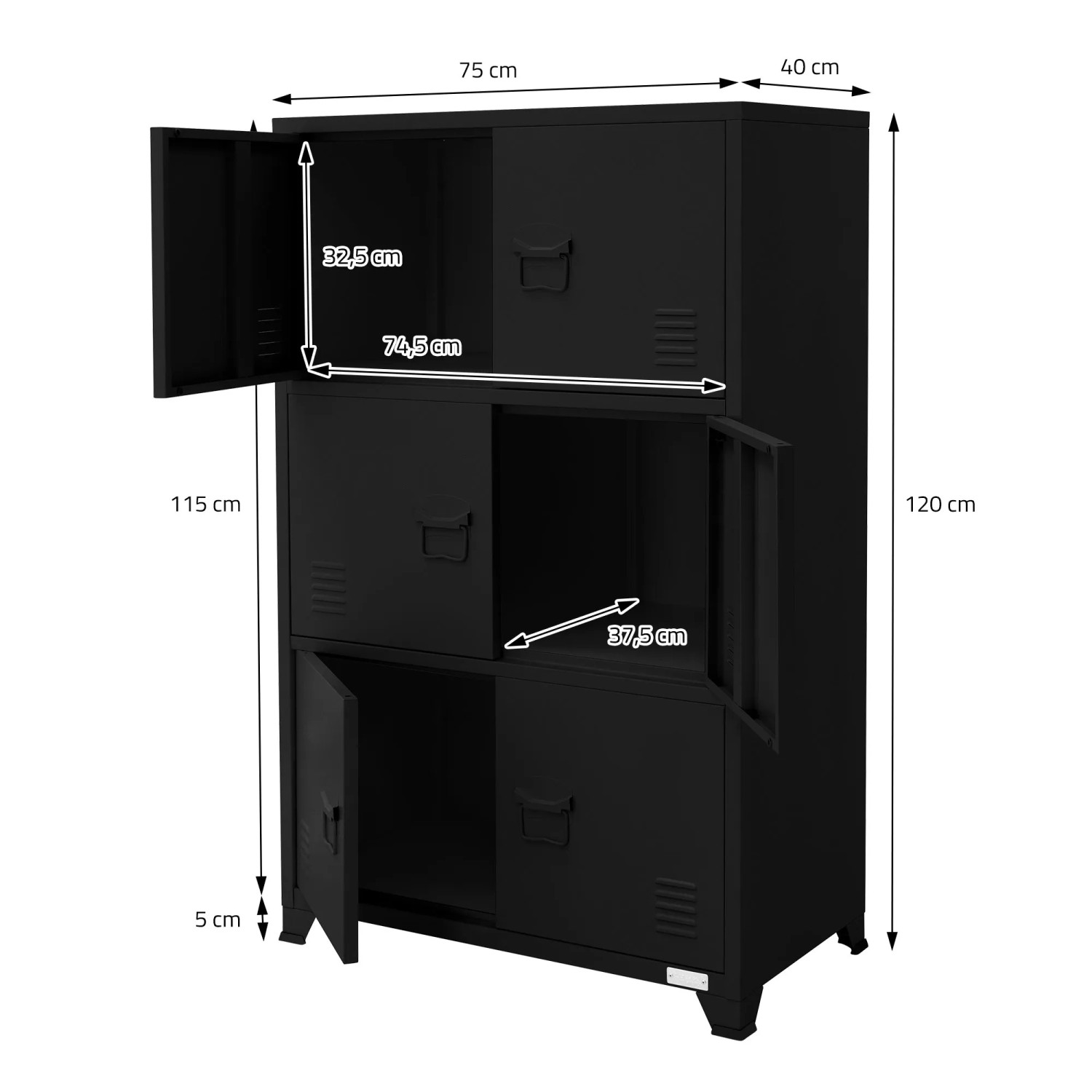 ML-Design Stahl Aktenschrank 75 x 40 x 120 cm Schwarz kaufen bei OBI