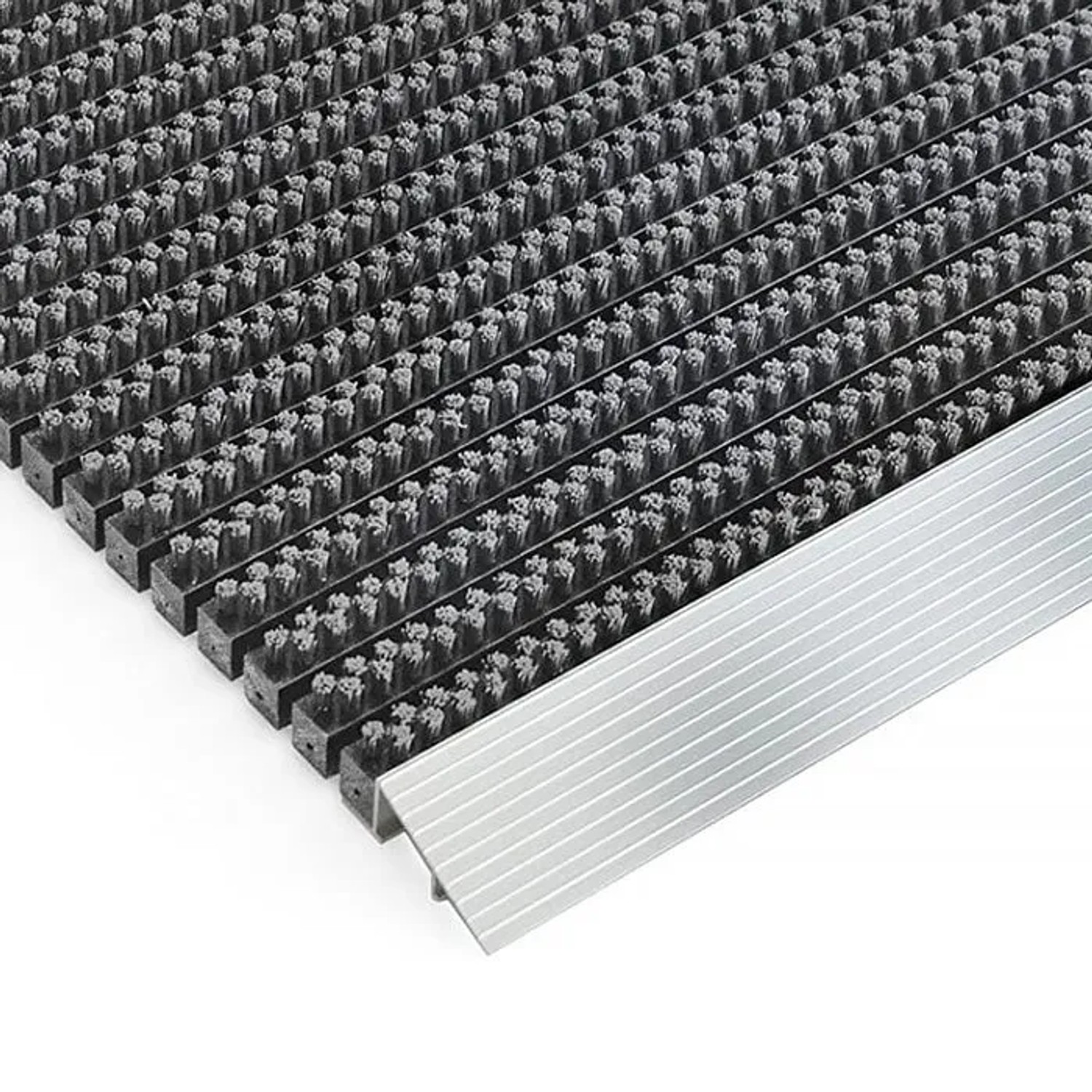 Graue Karat Fußmatte Profi Brush mit Alu-Rahmen und Bürsten, 40x60 cm.