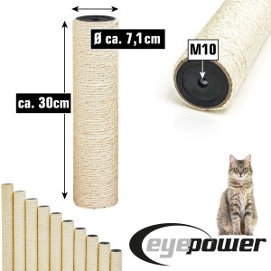 eyepower Sisalstamm 30 cm, Ø 7,1 cm, M10 Gewinde, als Ersatzteil für Katzenkratzbaum.