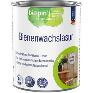 Dose Biopin Bienenwachslasur Transparent, lösemittelfrei für Holz im Innenbereich.