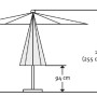 Maße des Schneider Balkonschirm 270 cm x 150 cm, Höhe 250 cm, mit Kurbelmechanik, zur Veranschaulichung.