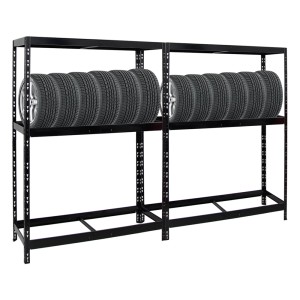 PROREGAL Reifenregal Mega Deal: 2 schwarze Regale mit Reifen und Fachboden, 180x130x50 cm.