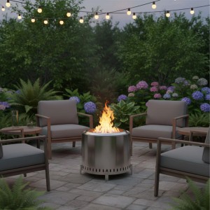 Relaxdays Feuerschale Edelstahl Silber Rauchfrei 45 x 49 cm