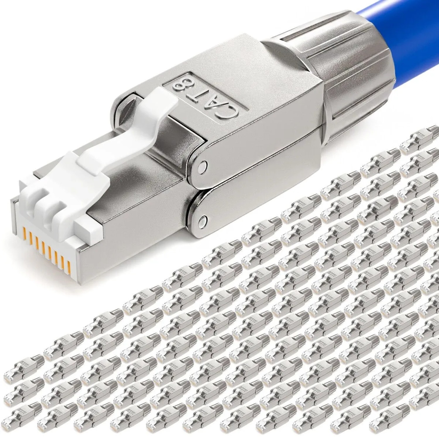hb-digital 100x Netzwerkstecker CAT 8 RJ45 LSA STP Kontakte Vergoldet 50u