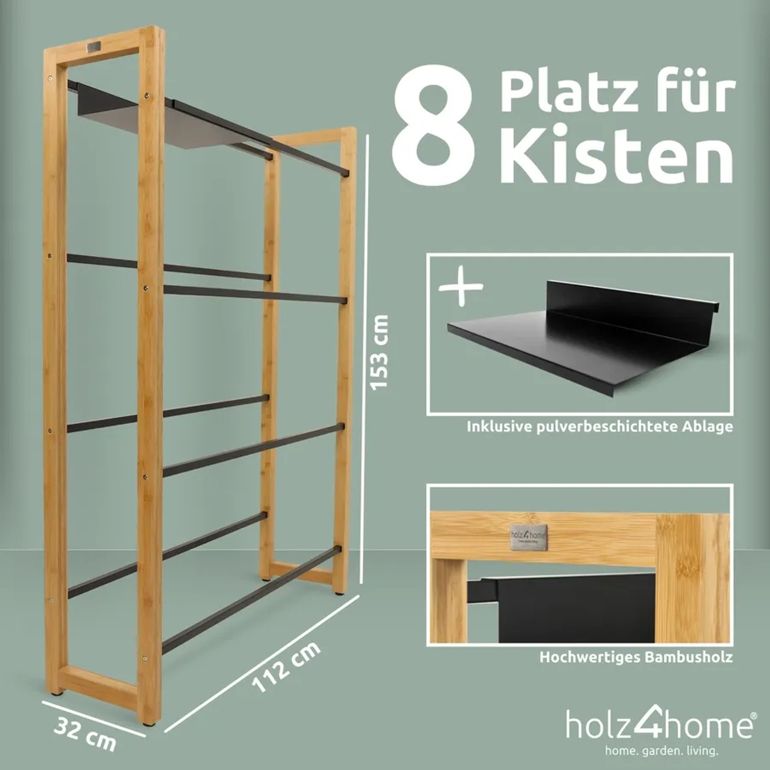 Holzfarbenes Getränkekistenregal mit schwarzer Ablage für 8 Kisten von holz4home.