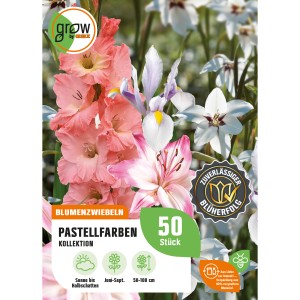 GROW by OBI Pastellfarben-Kollektion: Blumenzwiebeln mit zarten Blüten in Rosa, Weiß und Lila.