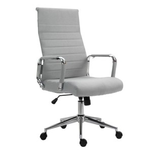 Svita Office Comfort Bürostuhl hellgrau aus Stoff mit hoher Rückenlehne, verchromten Armlehnen und Rollen.