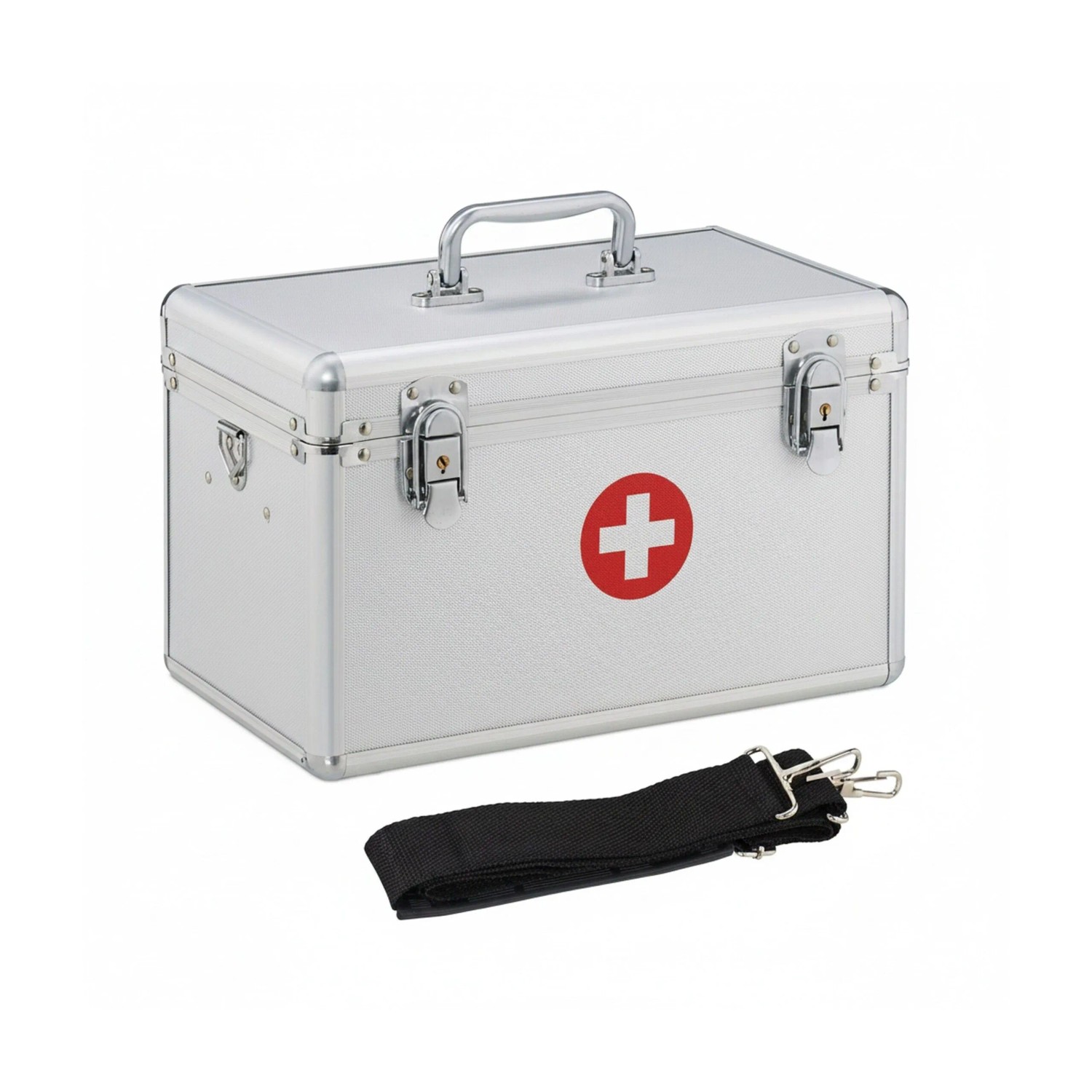 Relaxdays Erste Hilfe Koffer Aluminium Silber Abschließbar mit Tragegurt 19 cm x 32 cm x 20 cm 1,3 kg