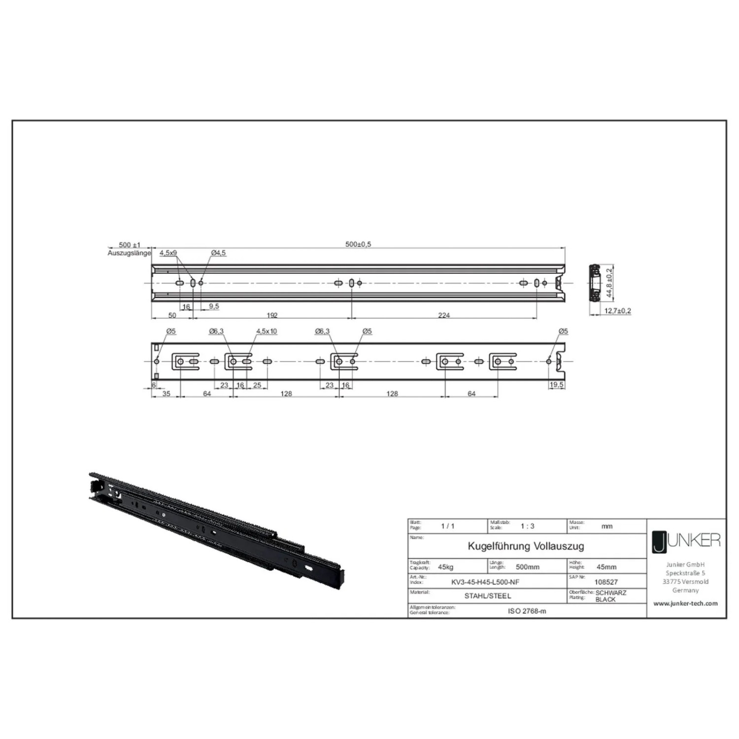 SOTECH Vollauszug 45 Kg 500 mm KV3-45-H45-L500-NF Schwarz_4