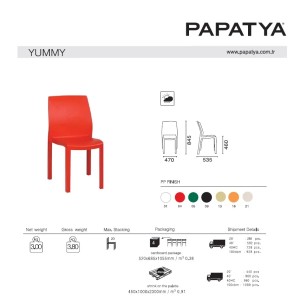 Schwarzer Gartenstuhl Papatya Yummy aus Polypropylen. Stapelbarer Stuhl für Garten und Terrasse.