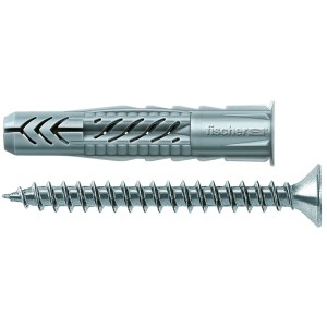 Fischer Universaldübel UX 6 x 35R S/20 mit Schraube, geeignet für verschiedene Baustoffe.