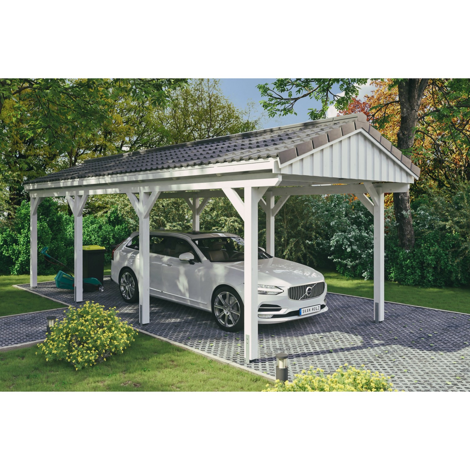 Skan Holz Carport Fichtelberg 317 cm x 808 cm Dachlattung Weiß