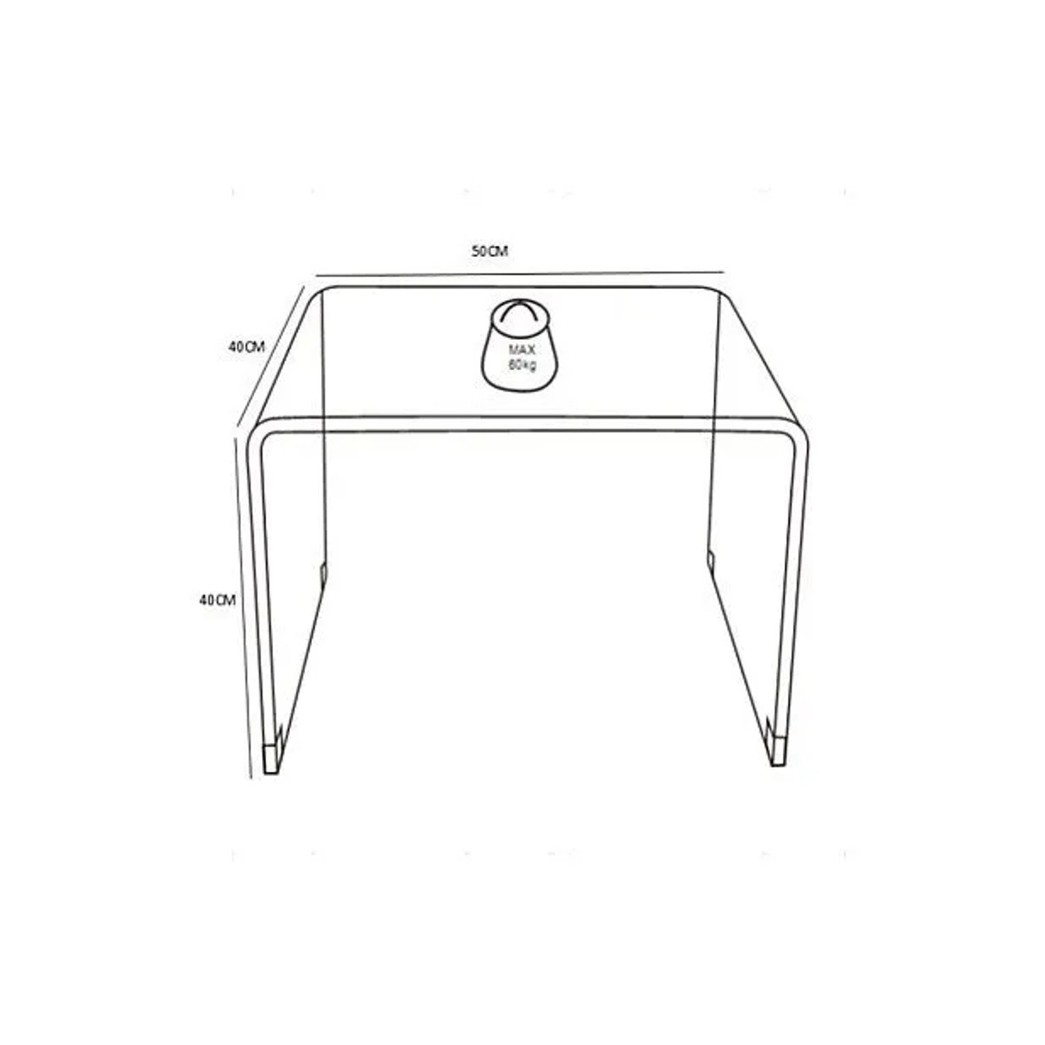 Maßzeichnung Nachttisch Suzana: transparent braunes Glas, 50x40x40 cm, 80kg Traglast.
