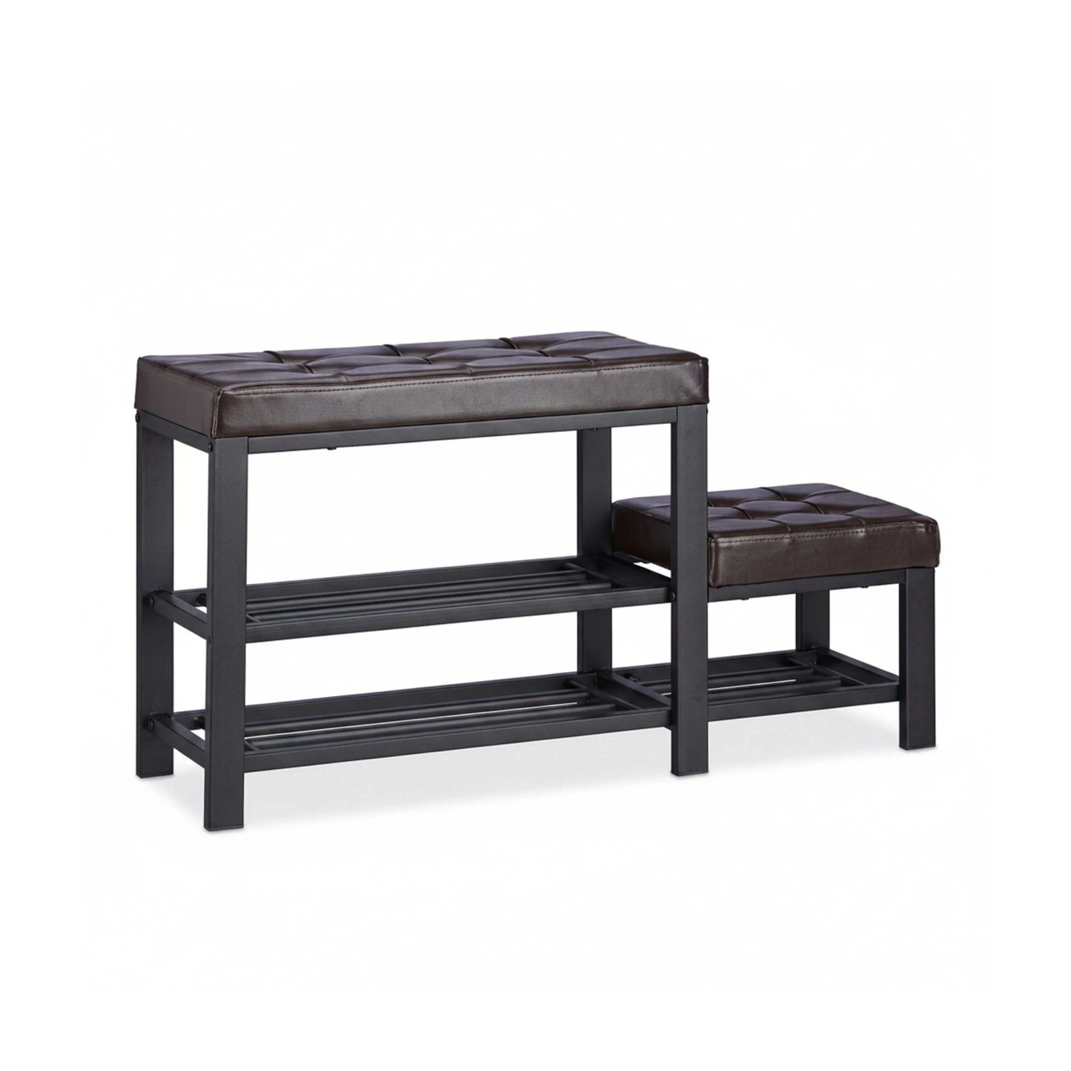 Relaxdays Schuhbank mit Hocker Kunstleder Metall MDF Braun 2 Ebenen 90,5 cm x 50 cm x 30,5 cm 8,6 kg