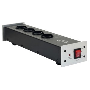 Dynavox HiFi-Steckdosenleiste X1000S in Silber mit 4 Schuko-Steckplätzen.