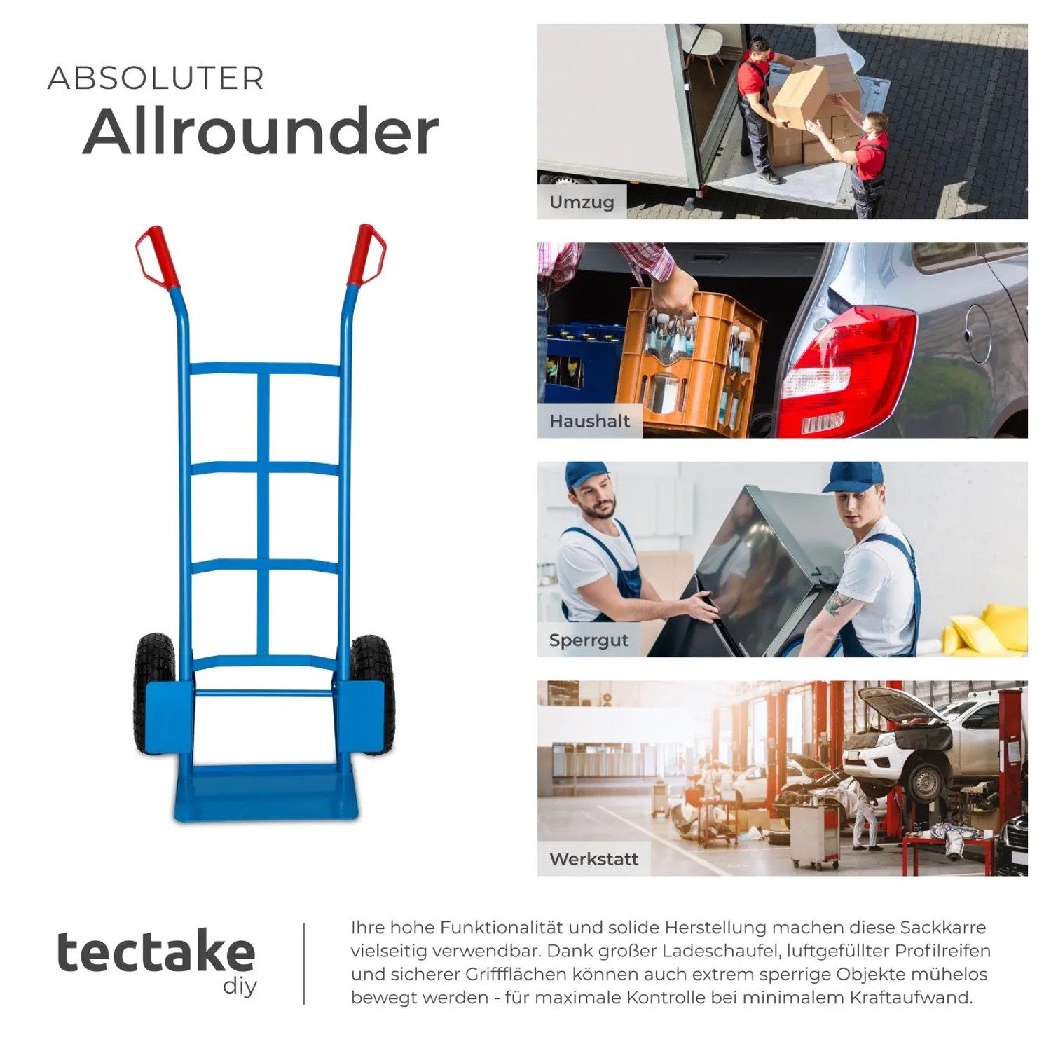 Tectake Sackkarre  Mit Stahlrahmen Luftbereifung  55 x 44 x 119 cm Blau_5