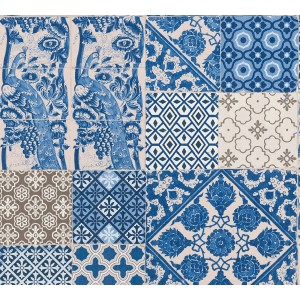 Vliestapete Metropolitan Stories mit Fliesenmuster in Blau und Creme.