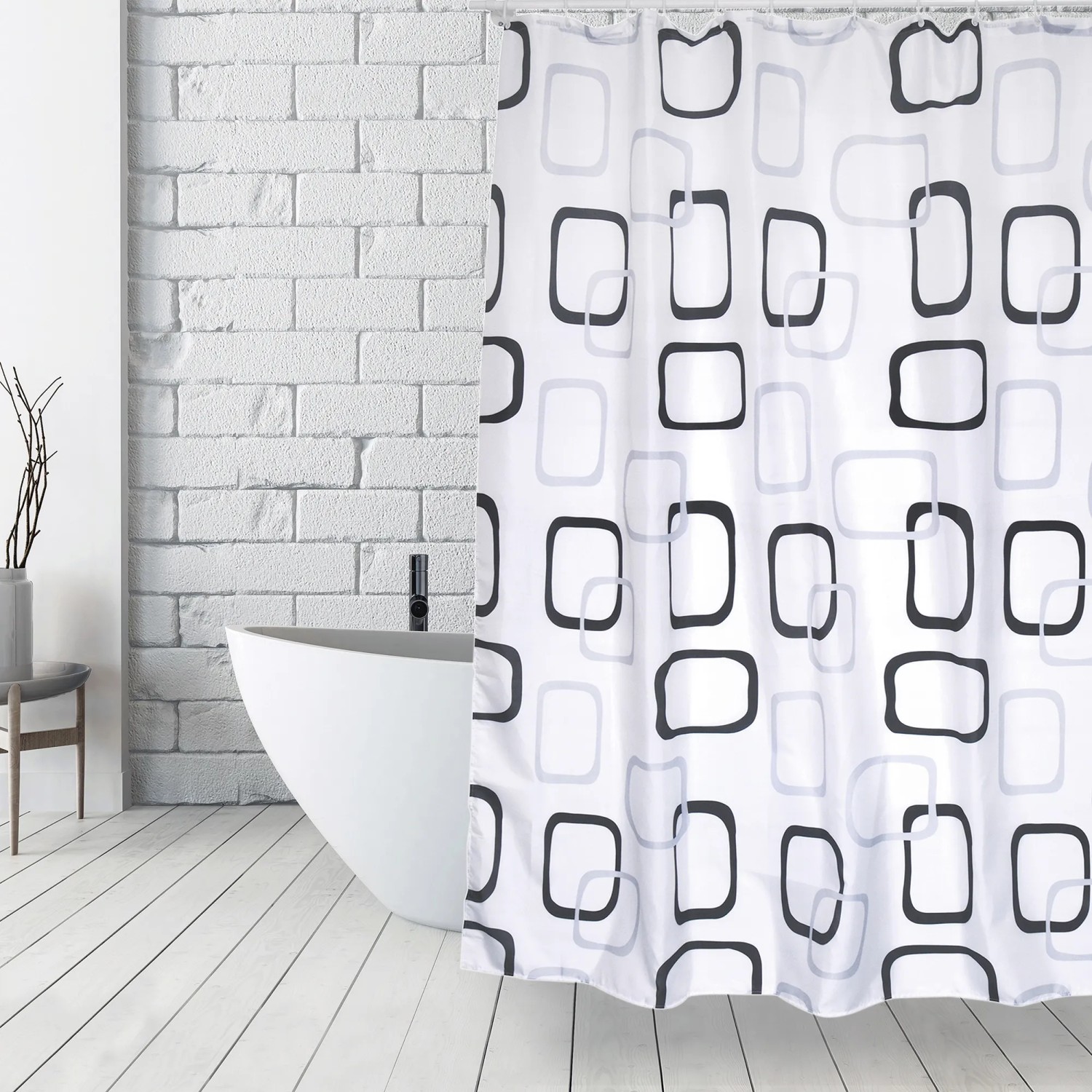 MSV Duschvorhang Vintage, mehrfarbig mit grafischem Muster. Polyester, 180x200 cm.