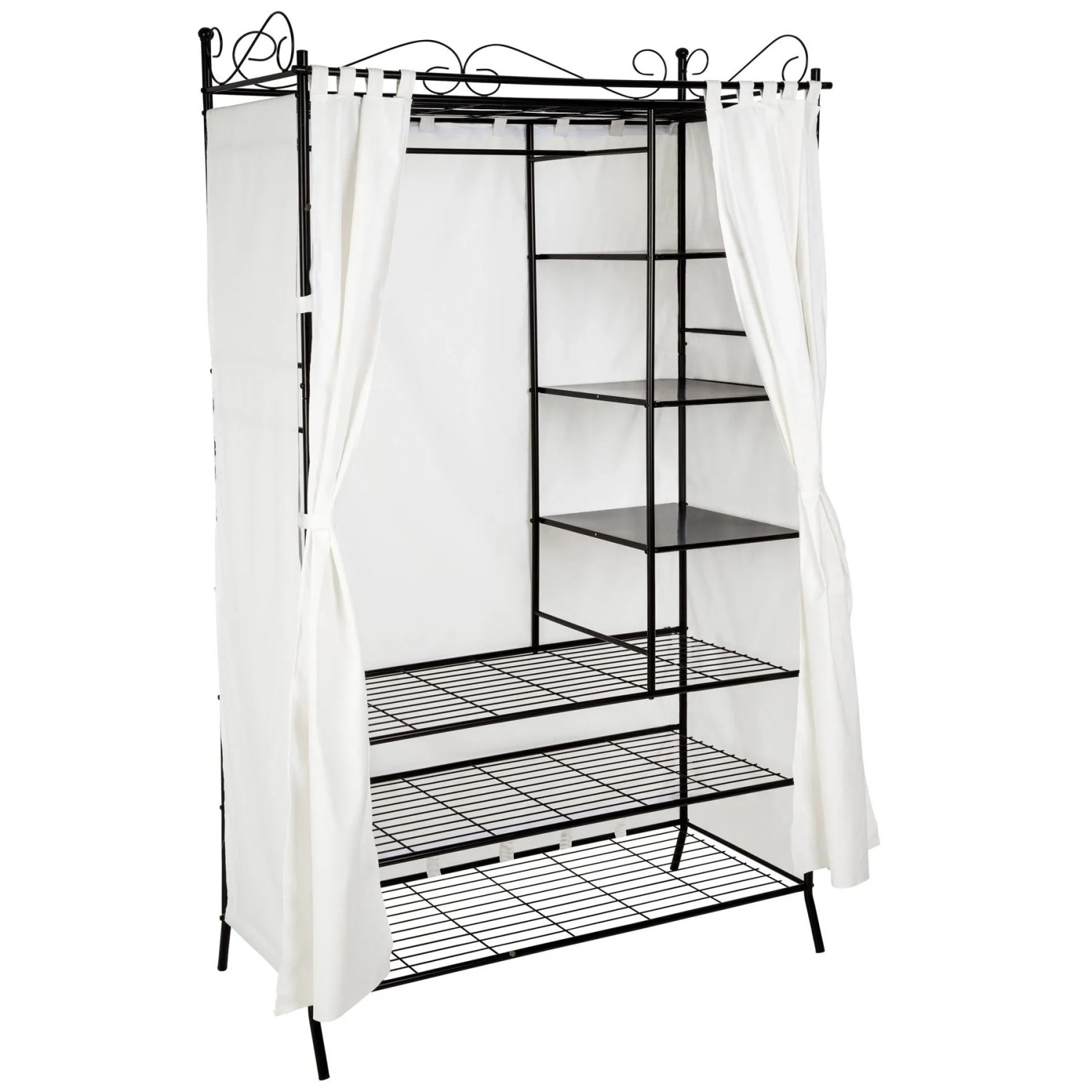 Tectake Metall Garderobenschrank  3 Große und 3 Kleine Fächer Mit Stoffvorhang Mit Klettverschluss  112 x 57 x 207 cm Schwarz