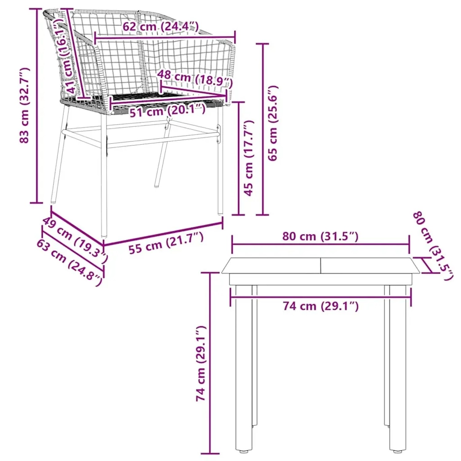 vidaXL 3-teiliges Garten-Esszimmerset, schwarz, Poly Rattan, Glas, mit Maßangaben