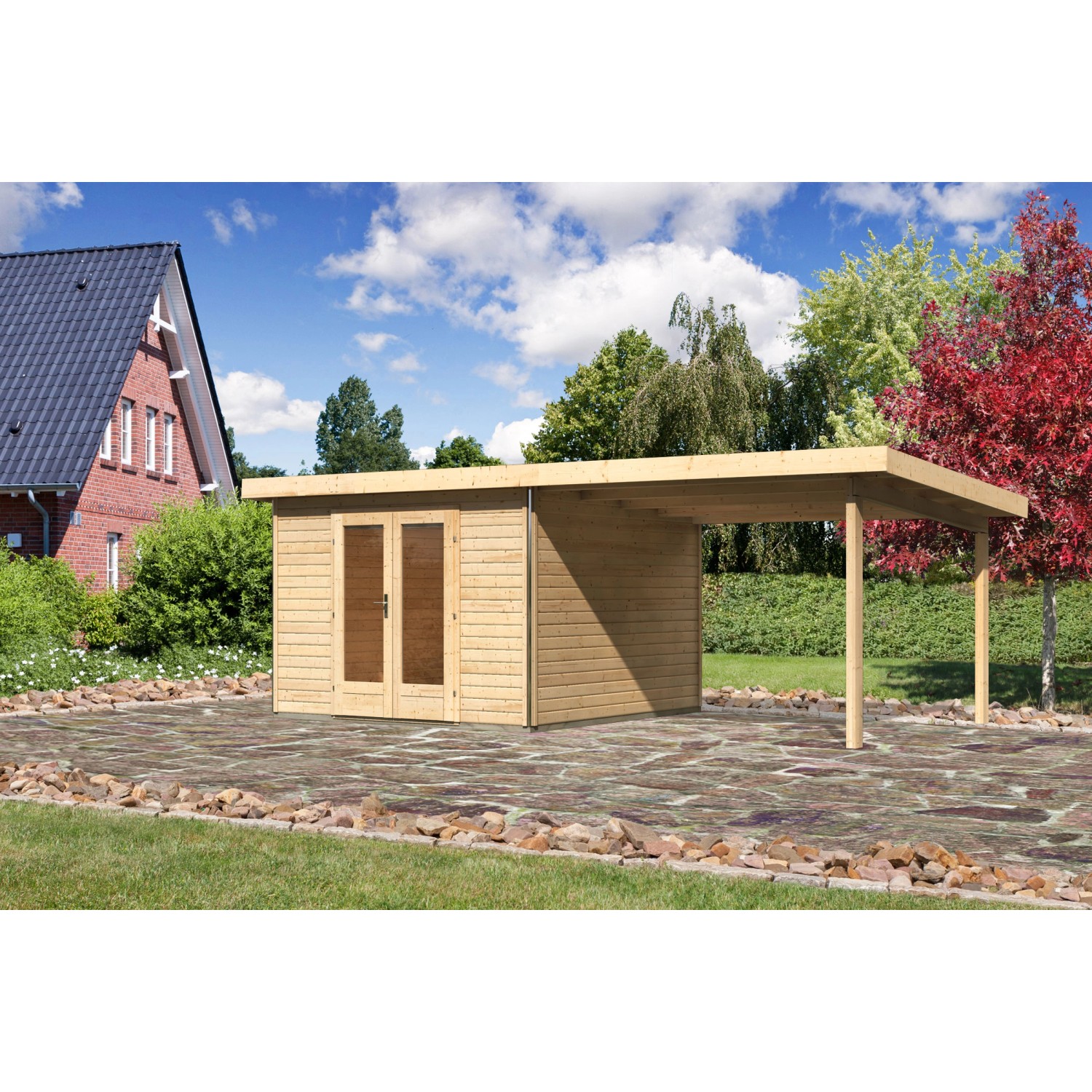 Karibu Holz-Gartenhaus/Gerätehaus Norrköping Naturbelassen Pultdach 305 cm x 305 cm