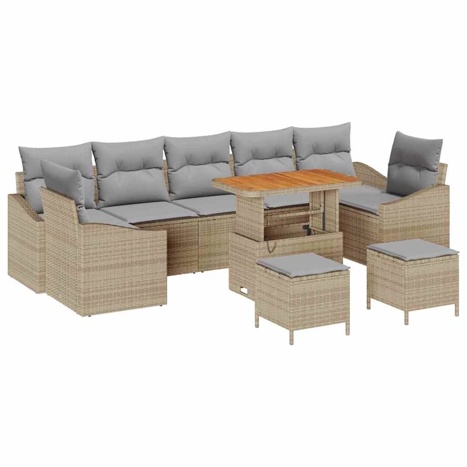 vidaXL 10-Teiliges Garten-Sofaset mit Kissen Beige Poly Rattan Akazie 33626 günstig online kaufen