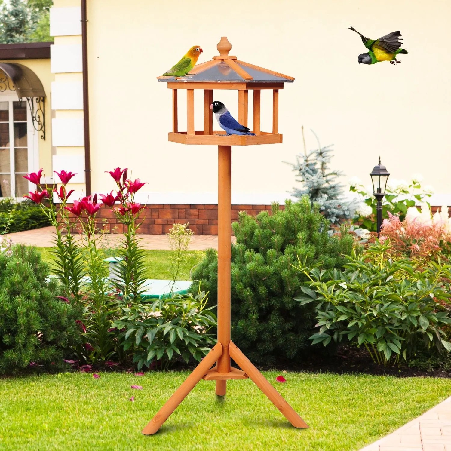 PawHut Vogelhaus Vogelhäuschen mit Ständer und Zinkdach 113x40x40 cm_2