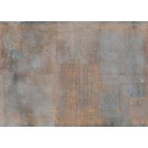 Fototapete Rasch Factory V im Industrial-Look mit erodierten Metallplatten in Rotbraun und Grau, 2,65x3,71m.