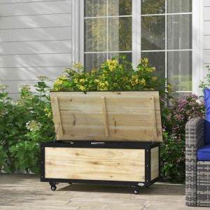 Outsunny Gartenbox 121L mit Rollen, wetterfeste Aufbewahrungskiste aus Holz und Stahl.