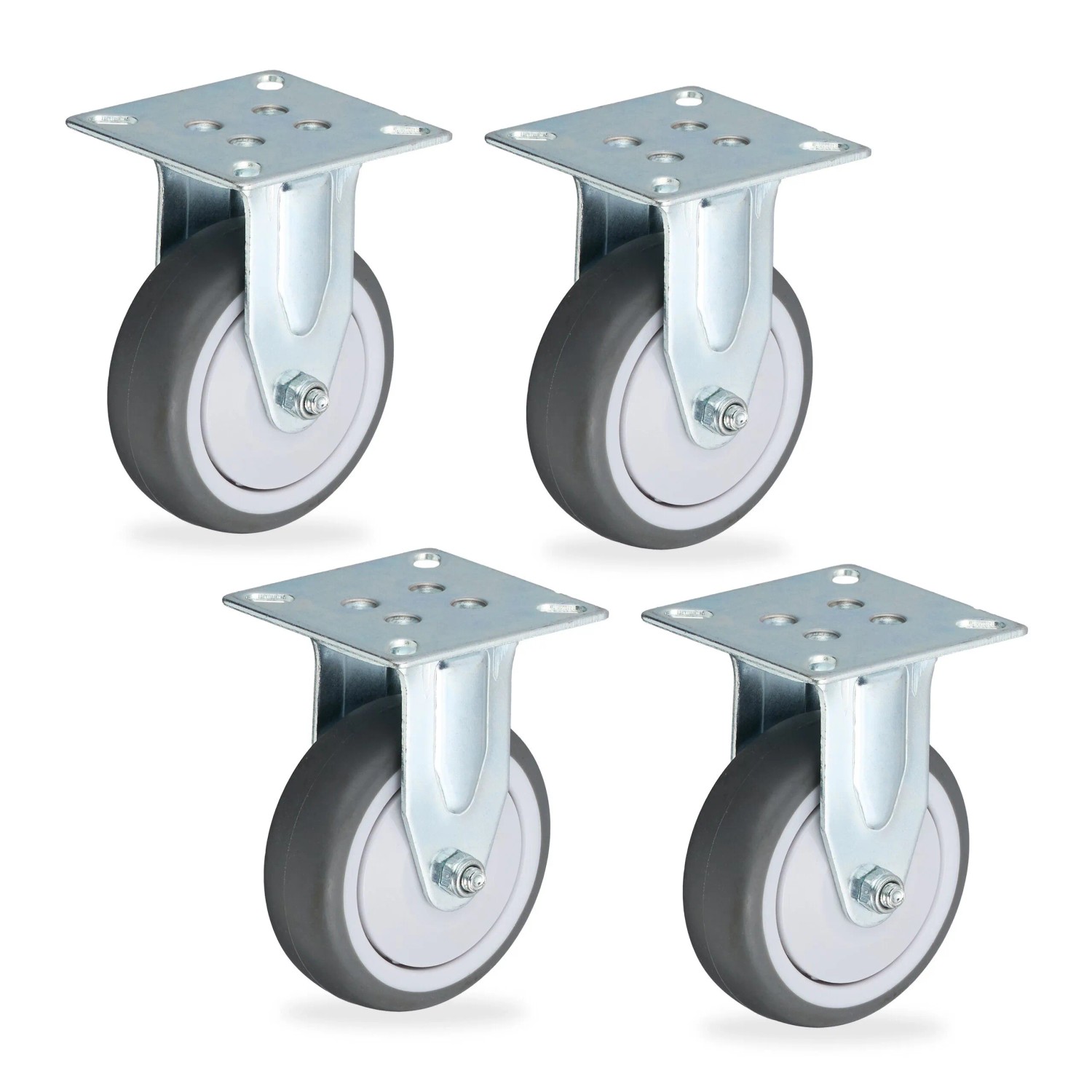 Relaxdays Bockrolle 4er Set TPR Stahl Grau Spurlos Geräuscharm 50 mm