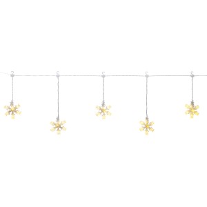 LED-Lichterkette mit Schneeflocken, warmweiß, transparentes Kabel, 6,2 m Länge. Dekorative Außenbeleuchtung.