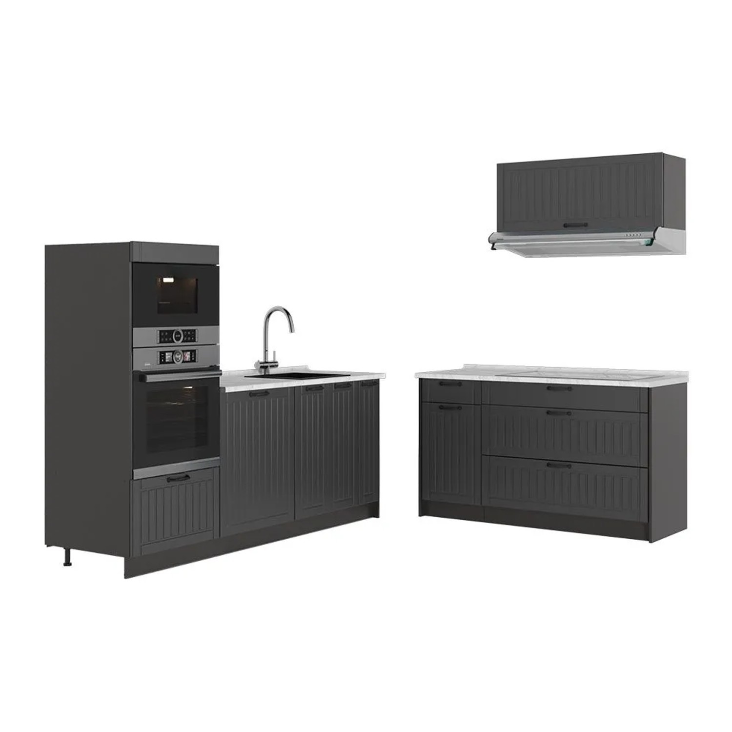 Vicco Küchenzeile Fame-Line Dunkelgrau/Anthrazit 340 x 154 AP Marmor Art Nr 63859
