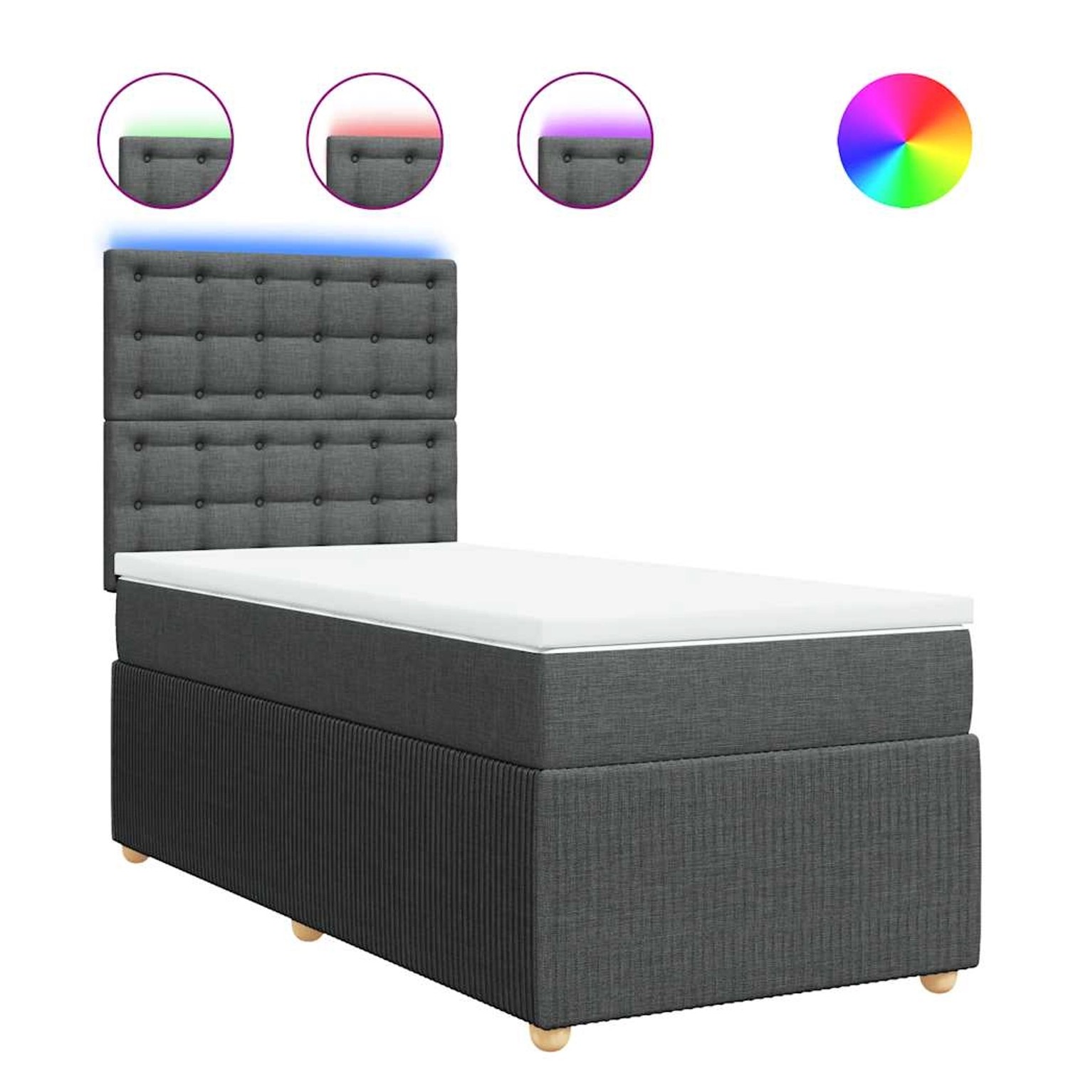 vidaXL Boxspringbett mit Matratze Dunkelgrau 80x200 cm Stoff 3294198