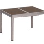 Rechteckiger, ausziehbarer Merxx Gartentisch AZ-Tisch (100x75 cm) mit brauner Glasplatte und Aluminiumgestell.