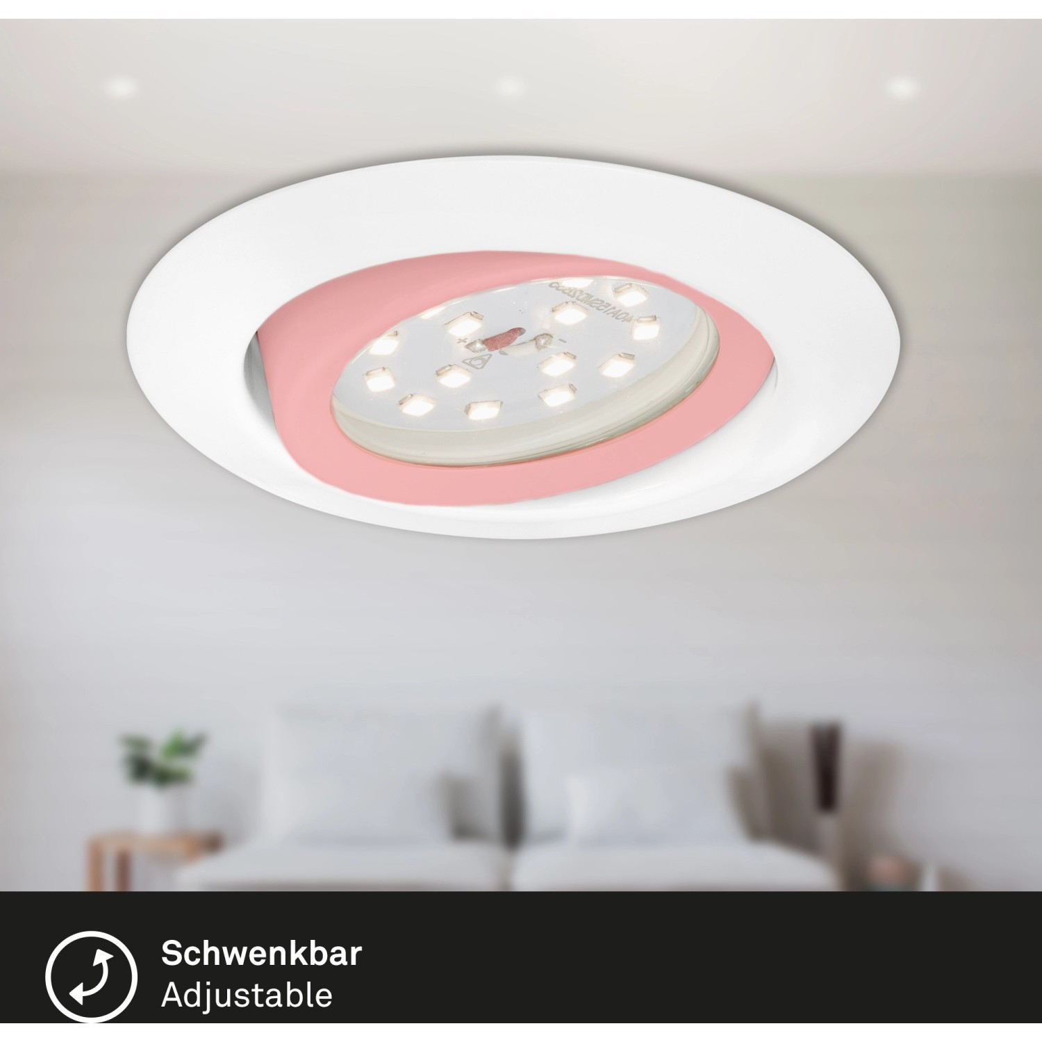 Weißer Briloner LED-Einbaustrahler, schwenkbar, für Deckenmontage im Innenraum.