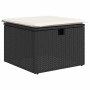 Schwarzer vidaXL Garten-Fußhocker aus Rattan mit beigem Kissen, Teil des 7-tlg. Sofa-Sets.