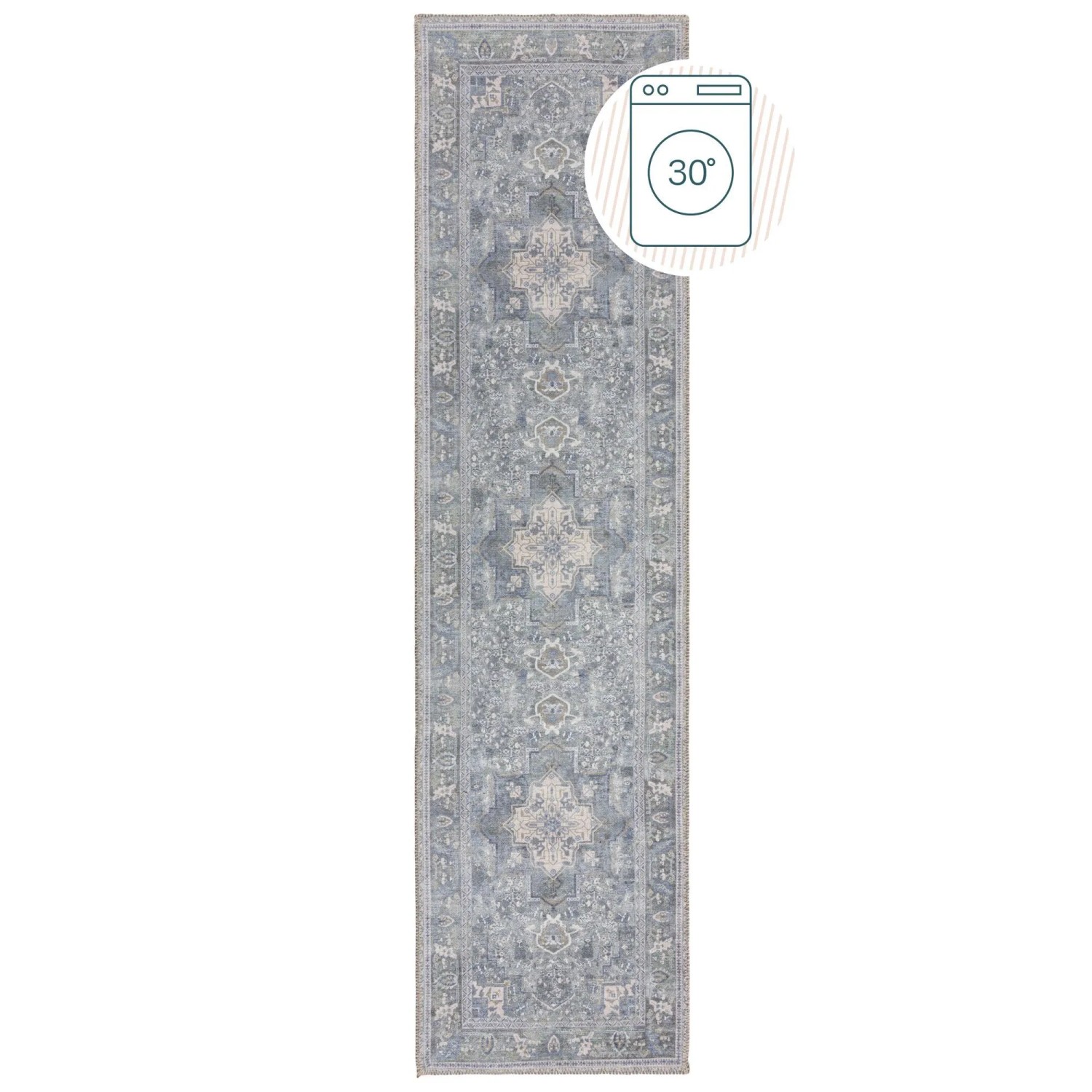 Flair Rugs Vintageteppich Windsor Vintage 60 cm x 230 cm Blau-Grau