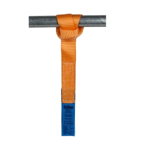 Orange TRUTZHOLM Gurtschlaufe zur Motorradsicherung am Anhänger.