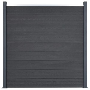 Graues vidaXL Zaunelement-Set 353x186 cm aus WPC mit Stahlpfosten und Aluminiumleiste.