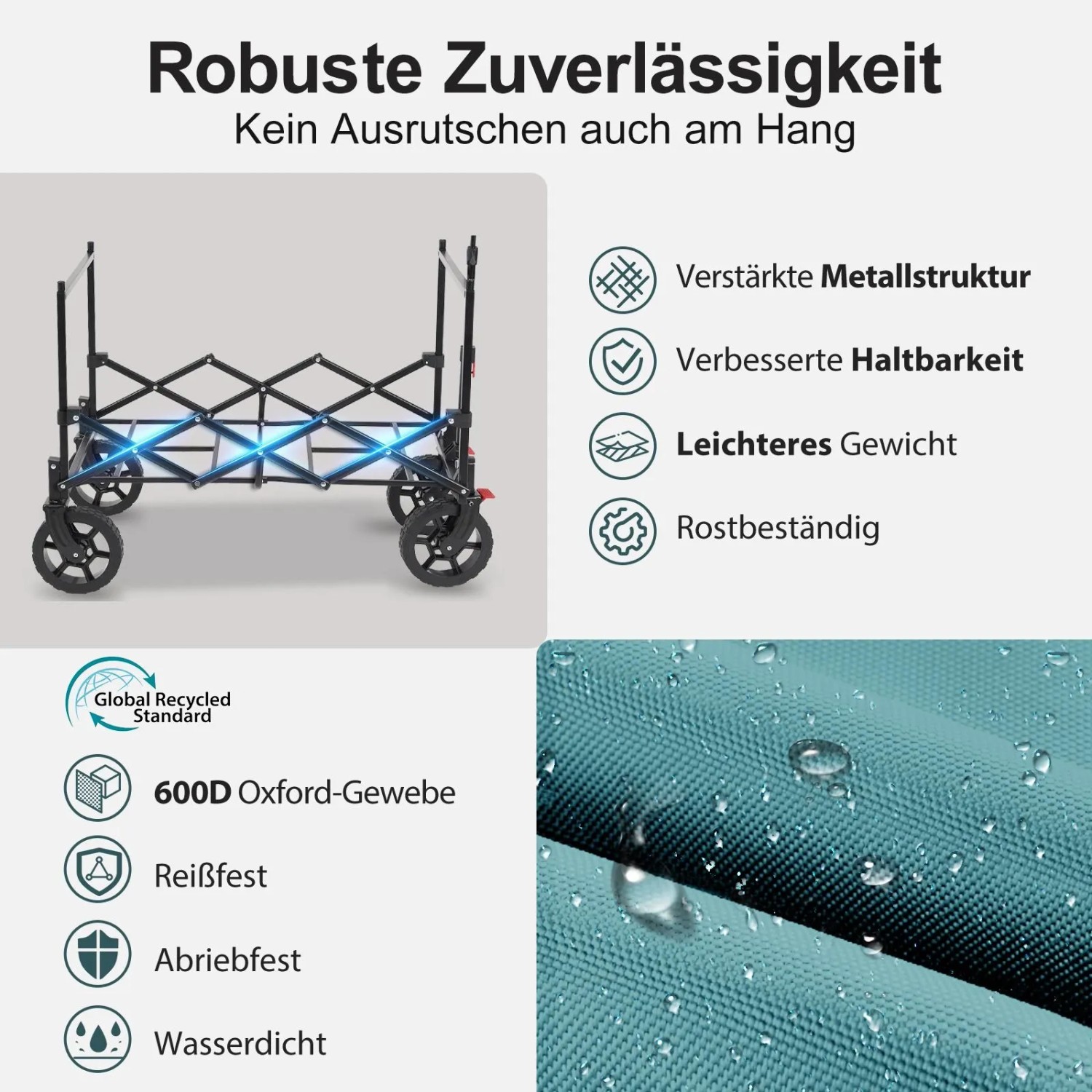 Sekey XXL Bollerwagen, faltbar, grün, 150L. Ideal für Camping & Freizeit.