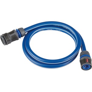Blaues LUX Anschluss-Schlauch-Set, 1,5 m, mit Kupplungen für die Gartenbewässerung.